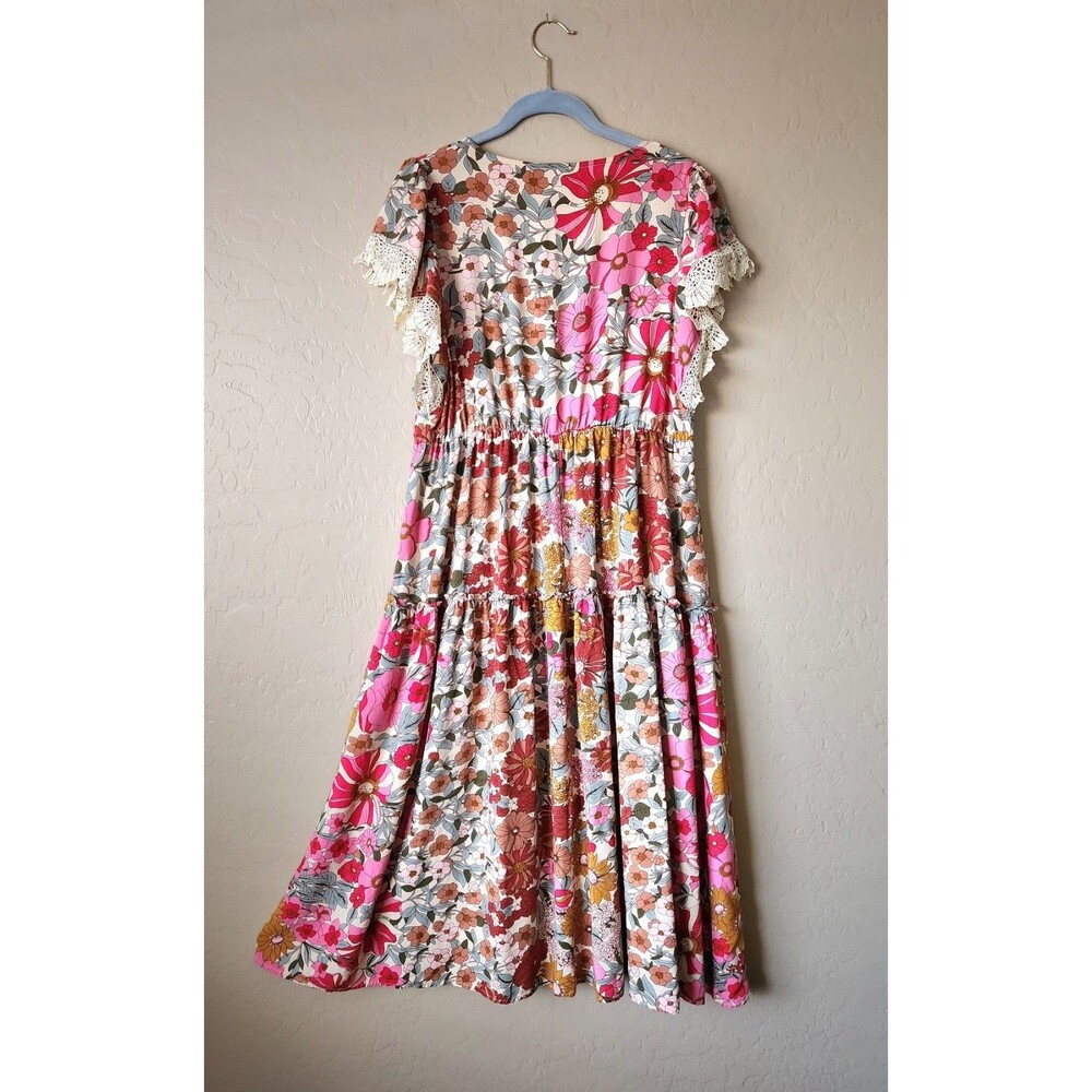 Jodifl Multicolored Floral Maxi Dress  Sz L Tiered Skirt Buttons Lightweight - Picture 9 of 12